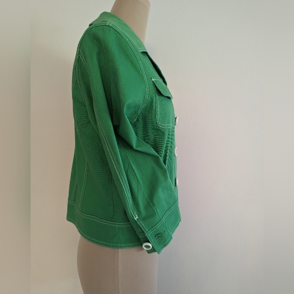 ANN TRINITY vintage green jean jacket size M with white/green oversized buttons - Picture 3 of 9